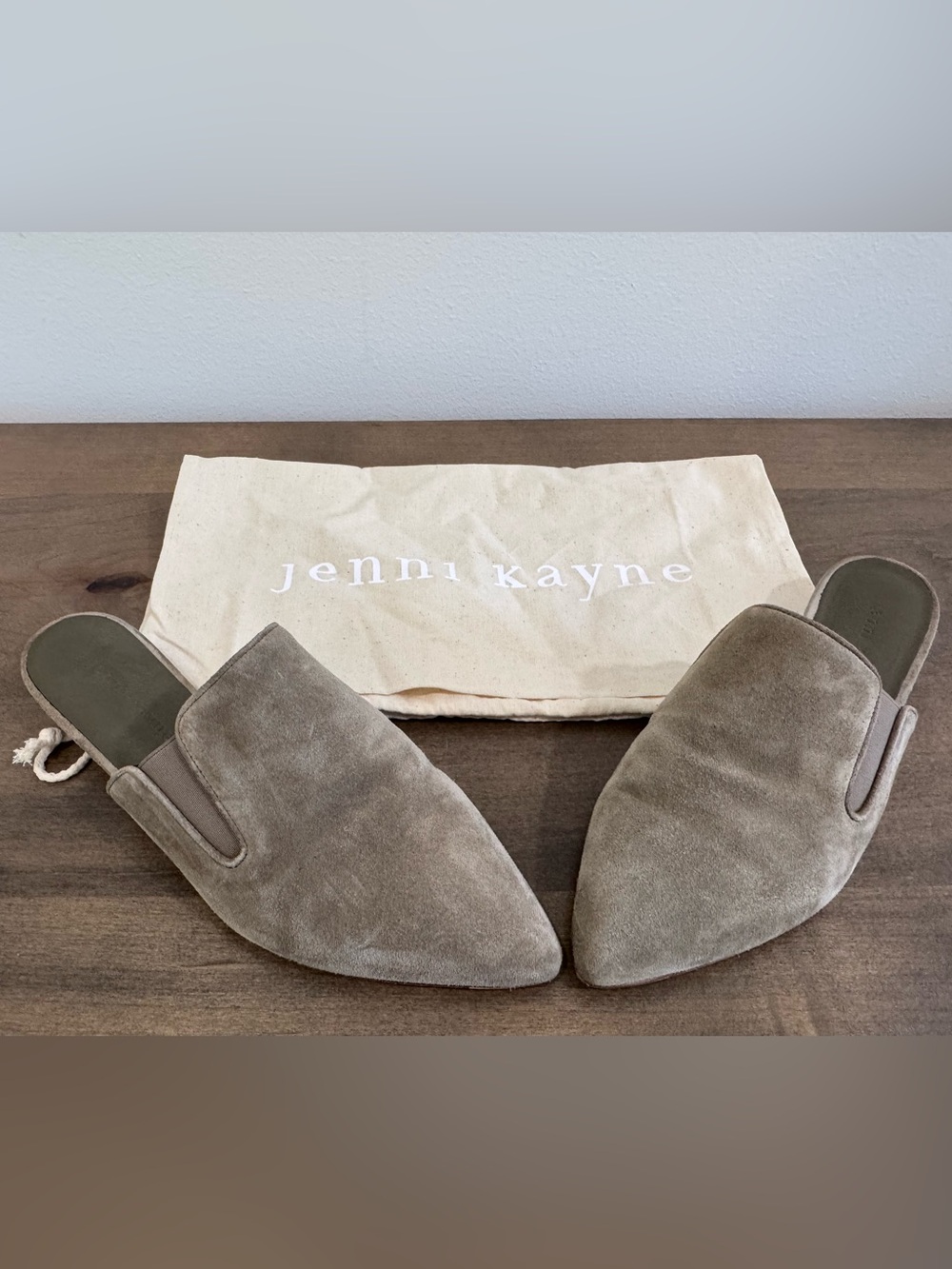 Jenni Kayne Taupe Suede Pointed Slip-On Mules